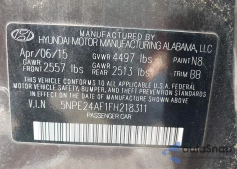 2015 Hyundai Sonata Se from USA, damaged, VIN 5NPE24AF1FH218311